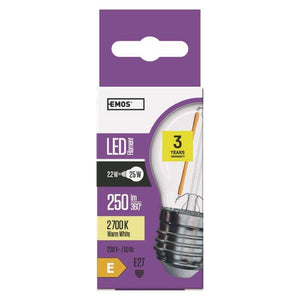 LED žiarovka Emos Z74245, E27, 2,2W(25W), kulatá, teplá biela