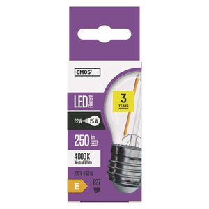 LED žiarovka Emos Z74246, E27, 2W(25W), kulatá, neutrálna biela