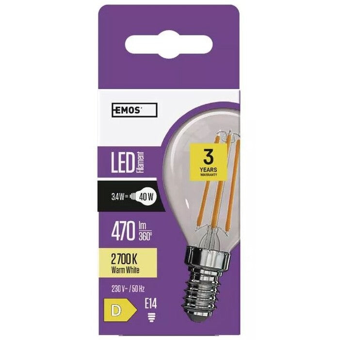 LED žiarovka Emos ZF1220 Mini Globe, E14, 3,4 W, teplá biela