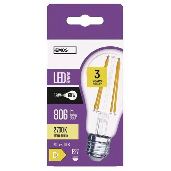 LED žiarovka Emos ZF5140 A60, E27, 5,9 W, teplá biela