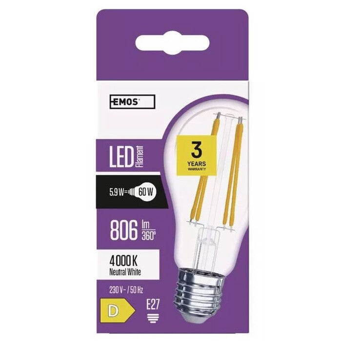 LED žiarovka Emos ZF5141 A60, E27, 5,9 W, neutrál biela