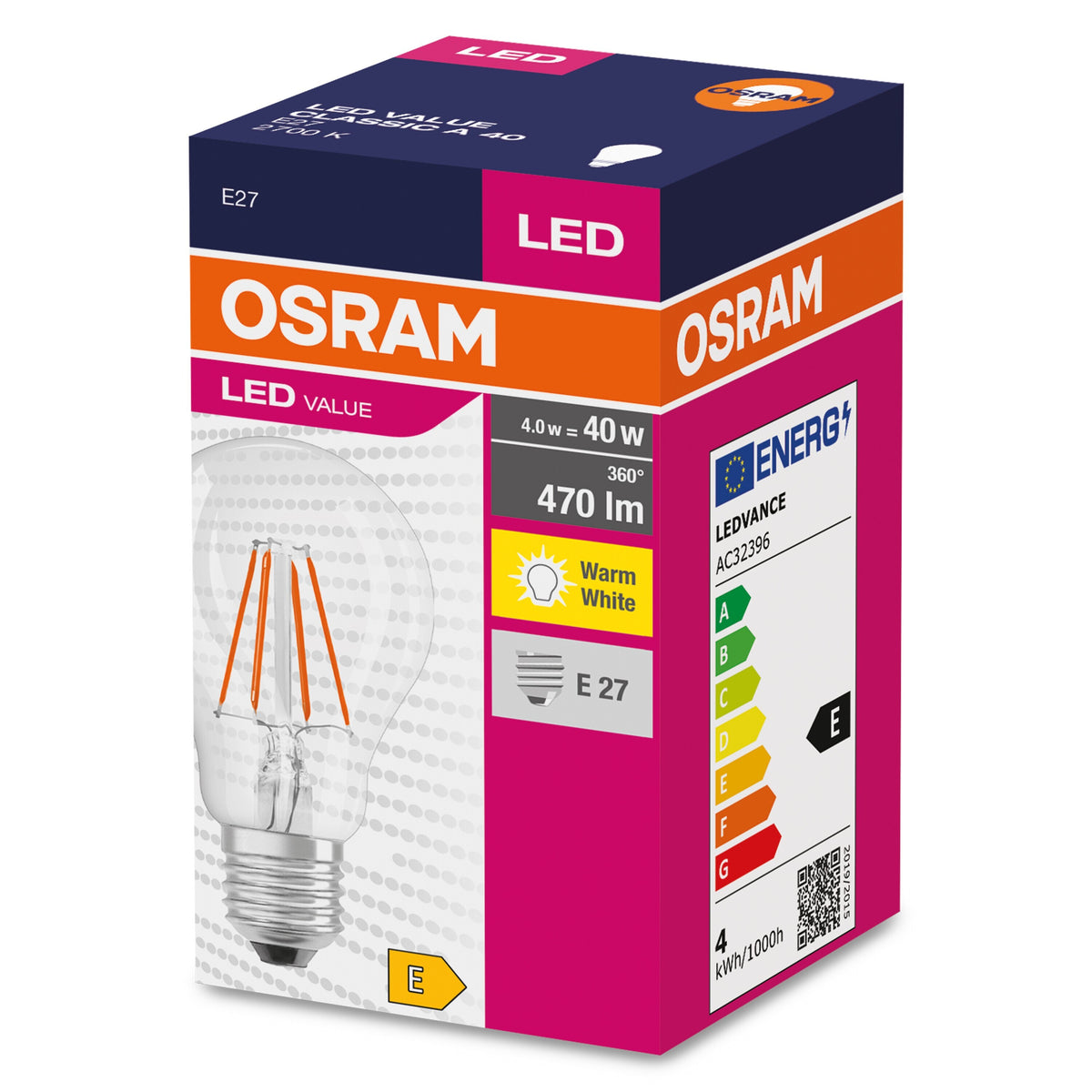 LED žiarovka Osram Value CL A, E27, 4W, teplá biela