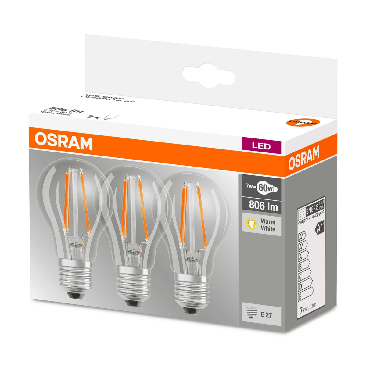 LED žiarovka Osram Value, E27, 6,5 W, retro, teplá biela, 3ks