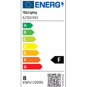 LED žiarovka Tesla, E27, 8W, 3000K, teplá biela, 5ks v balenie