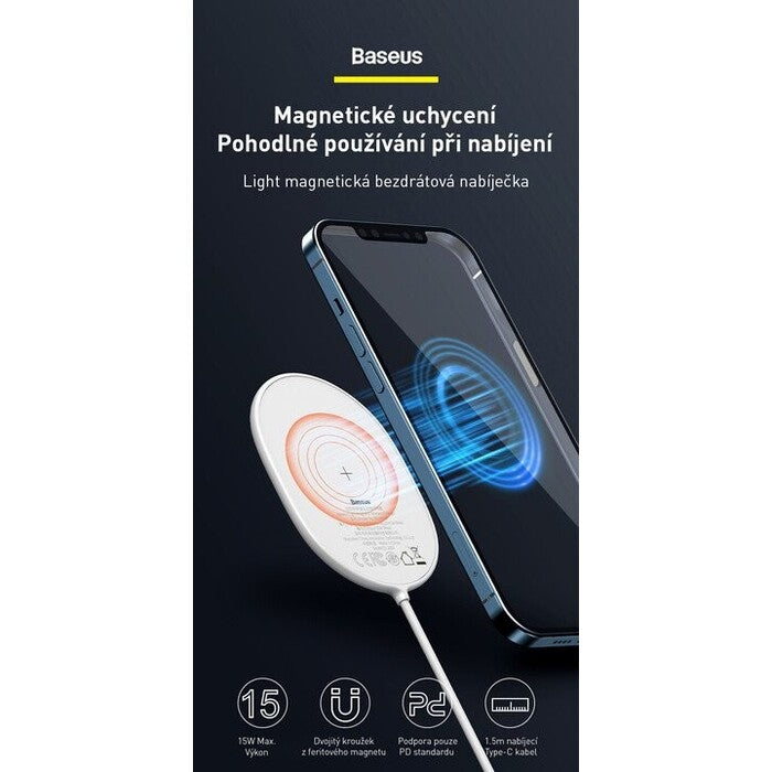 Magnetická nabíjačka na iPhone 12 series, L Baseus, 15 W, čierna