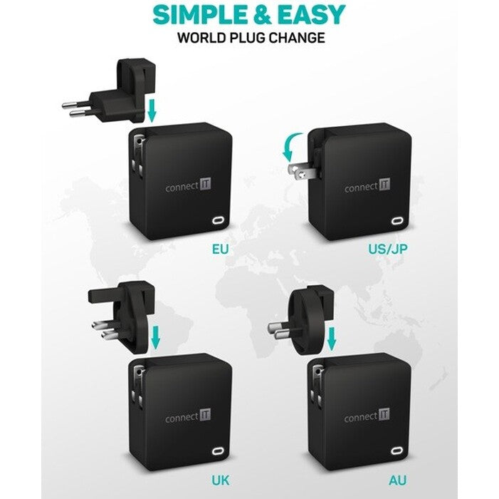 Nabíjací adaptér Connect IT CWC-3310-BK, 3xUSB-A, 24W, čierny