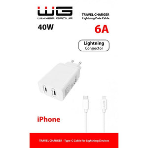 Nabíjačka 2xUSB-C 40 W s káblom USB-C na Lightning MFI, biela