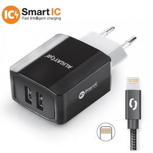 Nabíjačka Aligator 3.4A, 2xUSB + kábel lightning, čierna