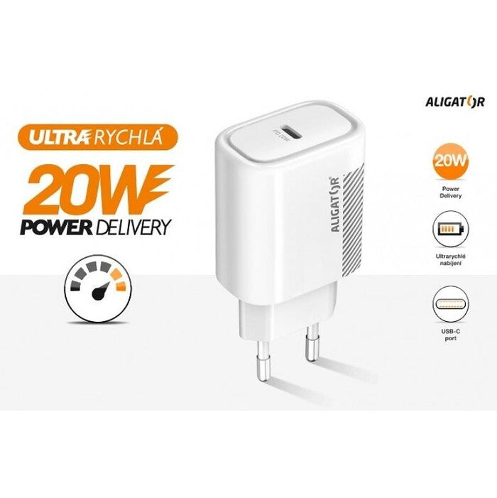 Nabíjačka Aligator Power Delivery 20W, USB-C, biela