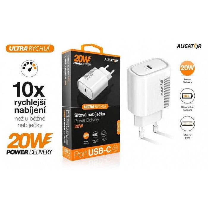 Nabíjačka Aligator Power Delivery 20W, USB-C, biela