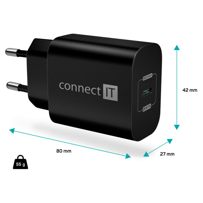 Nabíjačka Connect IT Voyager 2, 25W PD, 1xTyp C, čierna