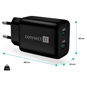 Nabíjačka Connect IT Wanderer 2, 33W PD, 1x Typ C+1x USB, čierna