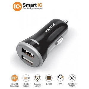 Nabíjačka do auta Aligator 3.4A, 2xUSB, smart IC, čierna