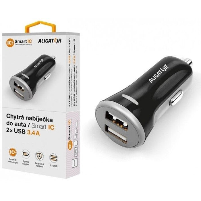 Nabíjačka do auta Aligator 3.4A, 2xUSB, smart IC, čierna