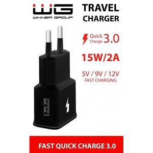 Nabíjačka WG 1xUSB 2A, 15W Fast Charge 3.0, čierna