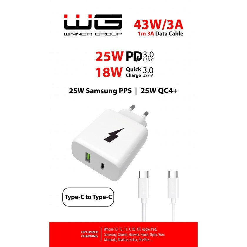 Nabíjačka WG 2xUSB, 43W, biela