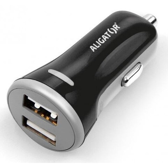 Autonabíjačka Aligator 3.4A, 2xUSB + kábel lightning, čierna