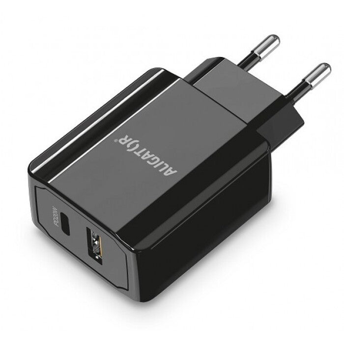 Nabíjačka Aligator 1xPD Typ-C 20 W + 1xUSB + kábel Typ-C, čierna