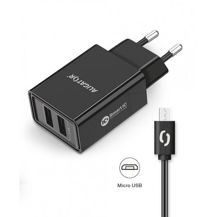 Smart nabíjačka Aligator 2,4A, 2xUSB, micro USB, čierna