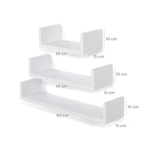 Nástenná polica Popy - set 3 kusov (biela)