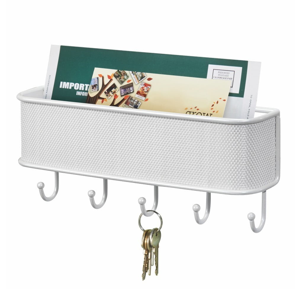 Nástenný držiak InterDesign Mail and Key Rack, biely, 26,5 cm