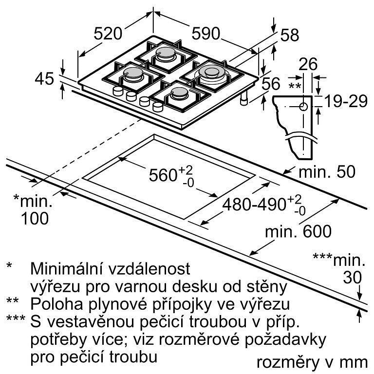 Plynová varná doska Bosch, 60 cm, 4 horáky, tvrdené sklo