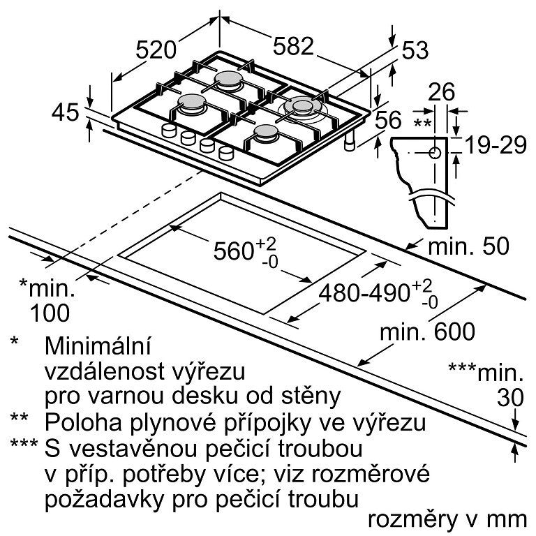 Plynová varná doska Bosch 60cm, 4 horáky, liatinové rošty