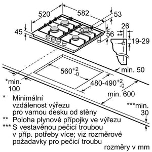 Plynová varná doska Bosch 60cm, 4 horáky, liatinové rošty