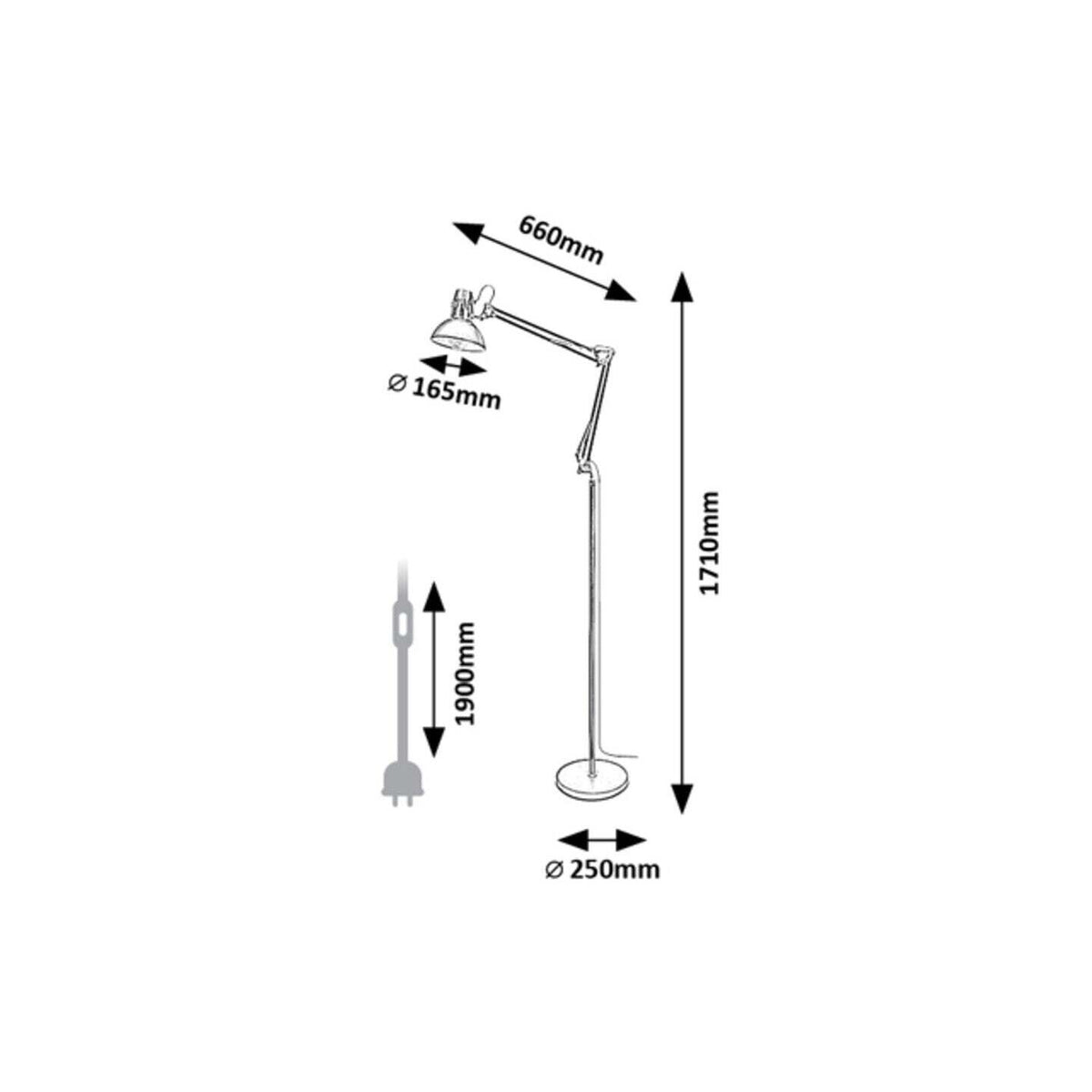 Podlahová moderná industriálna lampa, E27 1X MAX 40W, matná čier