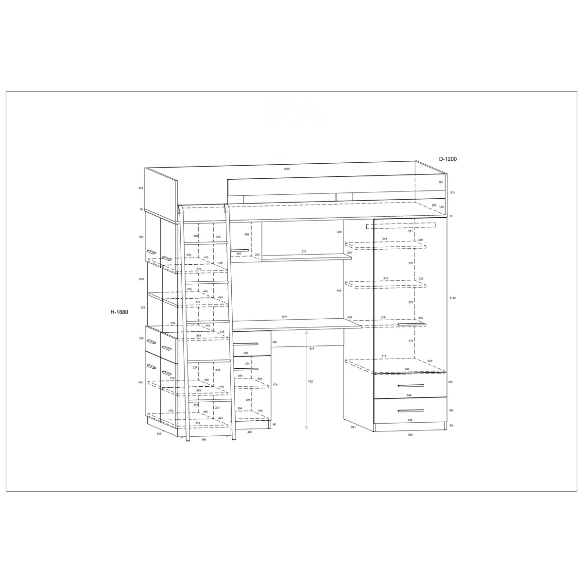 Poschodová posteľ Levelyn 90x200 ľavá strana (dub, biela patina)