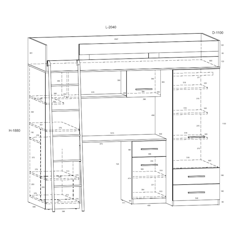 Poschodová posteľ Mykigo 80x200 ľavá strana (dub sonoma, biela)