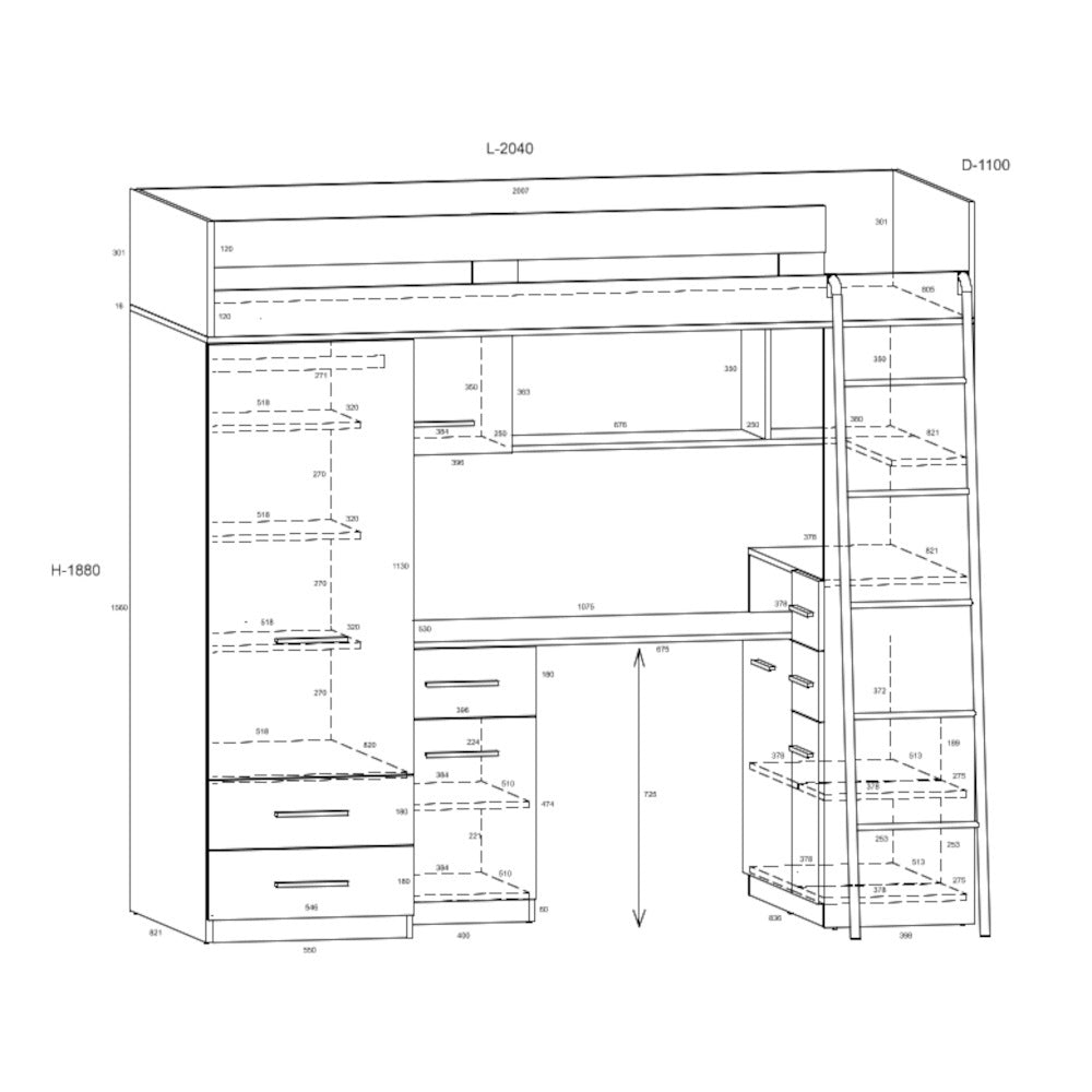 Poschodová posteľ Mykigo 80x200 pravá strana (dub sonoma, biela)