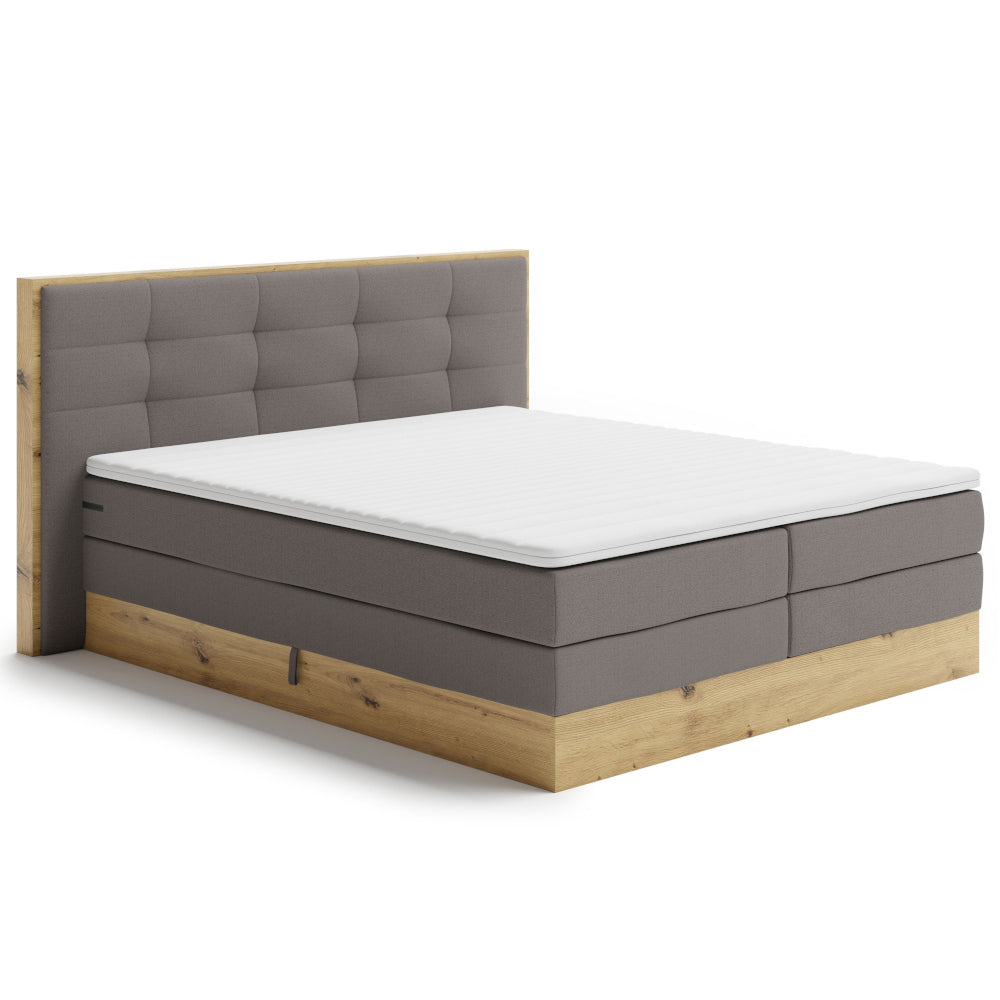 Posteľ Boxspring Frederic 160x200, sivá,dub, vr.matraca a topper