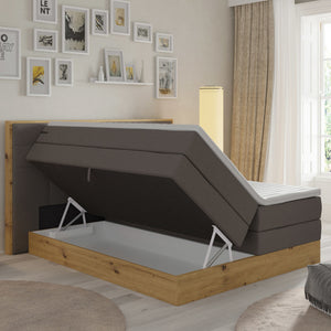 Posteľ Boxspring Frederic 160x200, sivá,dub, vr.matraca a topper