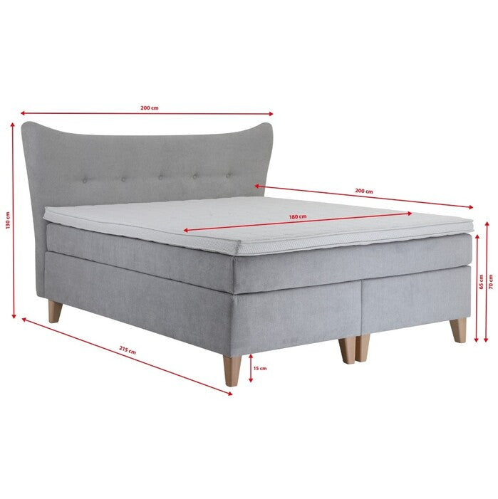 Posteľ Boxspring Tara 180x200, strieborná, vr. matraca a topperu