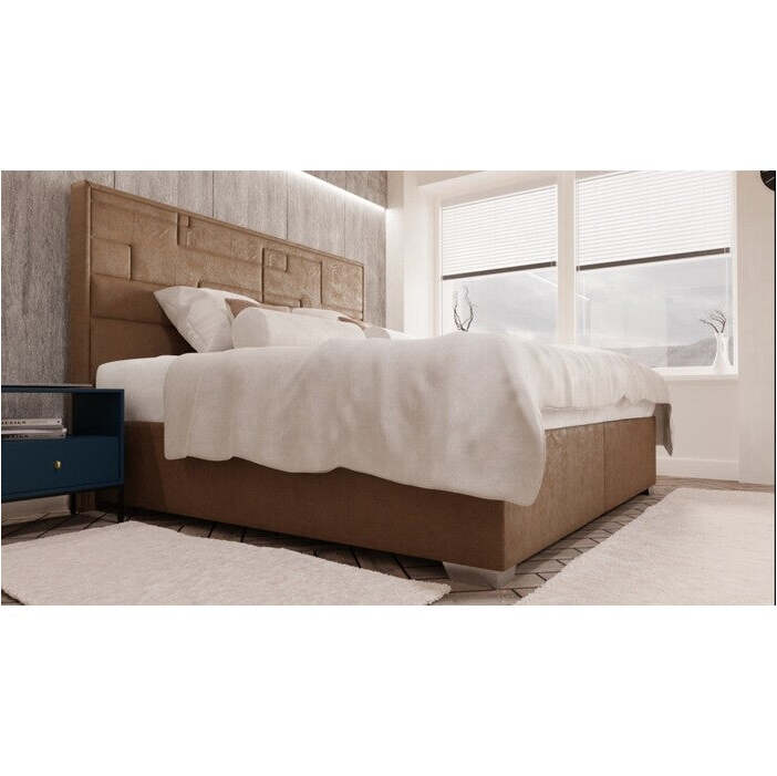 Posteľ Boxspring William 200x200, hnedá, vrátane matraca a toppera - II. akosť