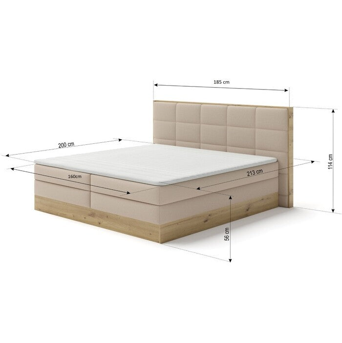 Posteľ Boxspring Wilmer 160x200,béžová,dub,vr.matraca a topperu