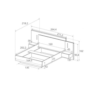 Posteľ Duras, 160x200, biela/dub, 2x nočný stolík, s výklopom