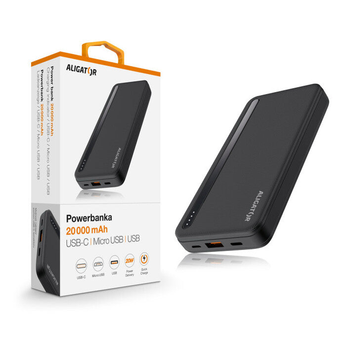 Powerbanka Aligator PBAL2050 20000mAh, PD 20W, QC 18W, čierna