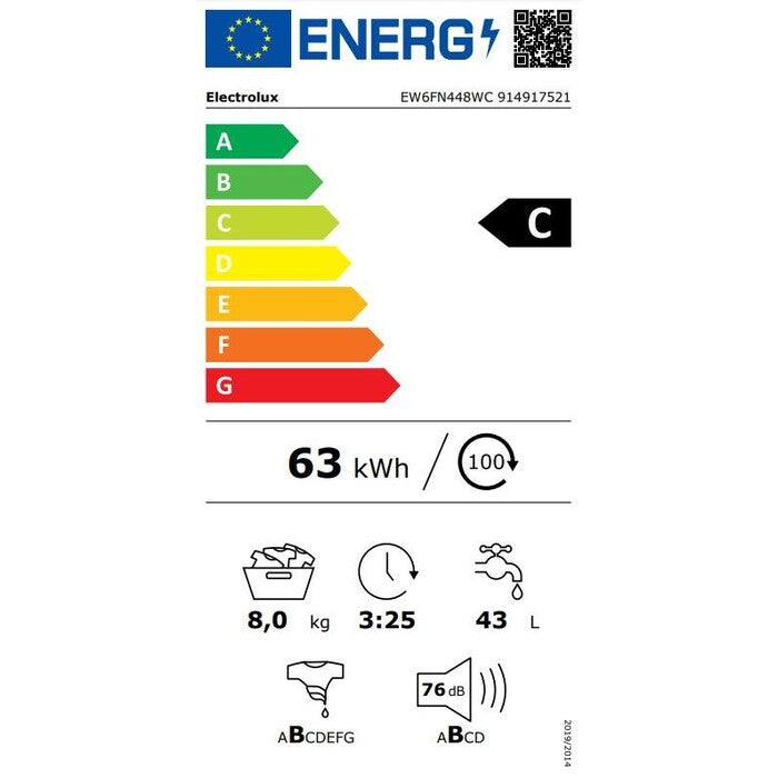 Práčka s predním plnením Electrolux EW6FN448WC, 8 kg