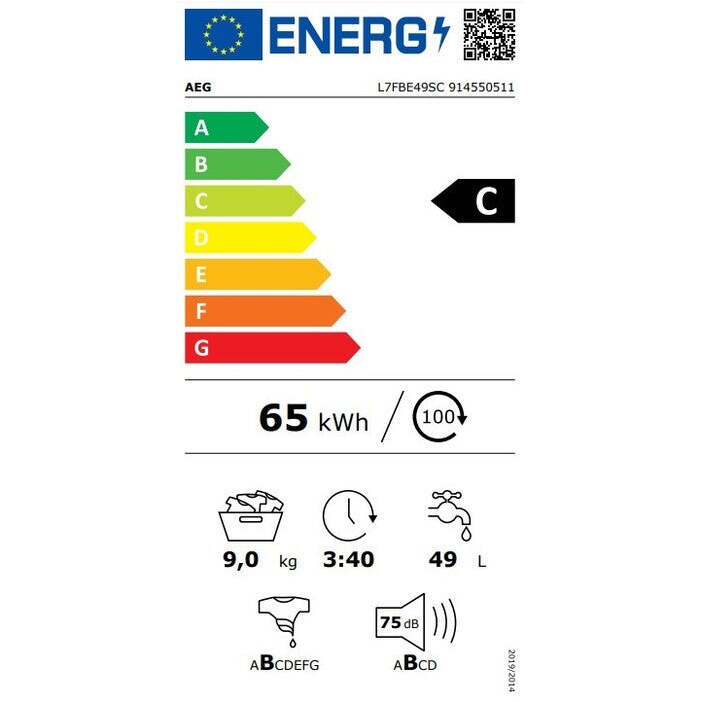 Práčka s predným plnením AEG L7FBE49SC, 9 kg