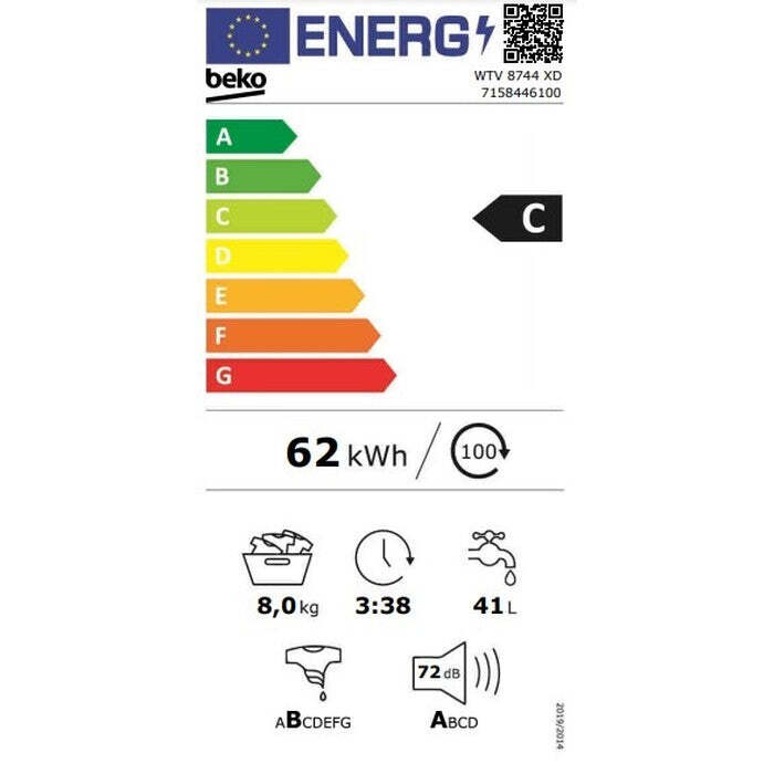 Práčka s predným plnením Beko WTV8744XD, 8 kg