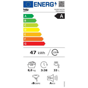 Práčka s predným plnením Beko WUE8746CSN, 8 kg