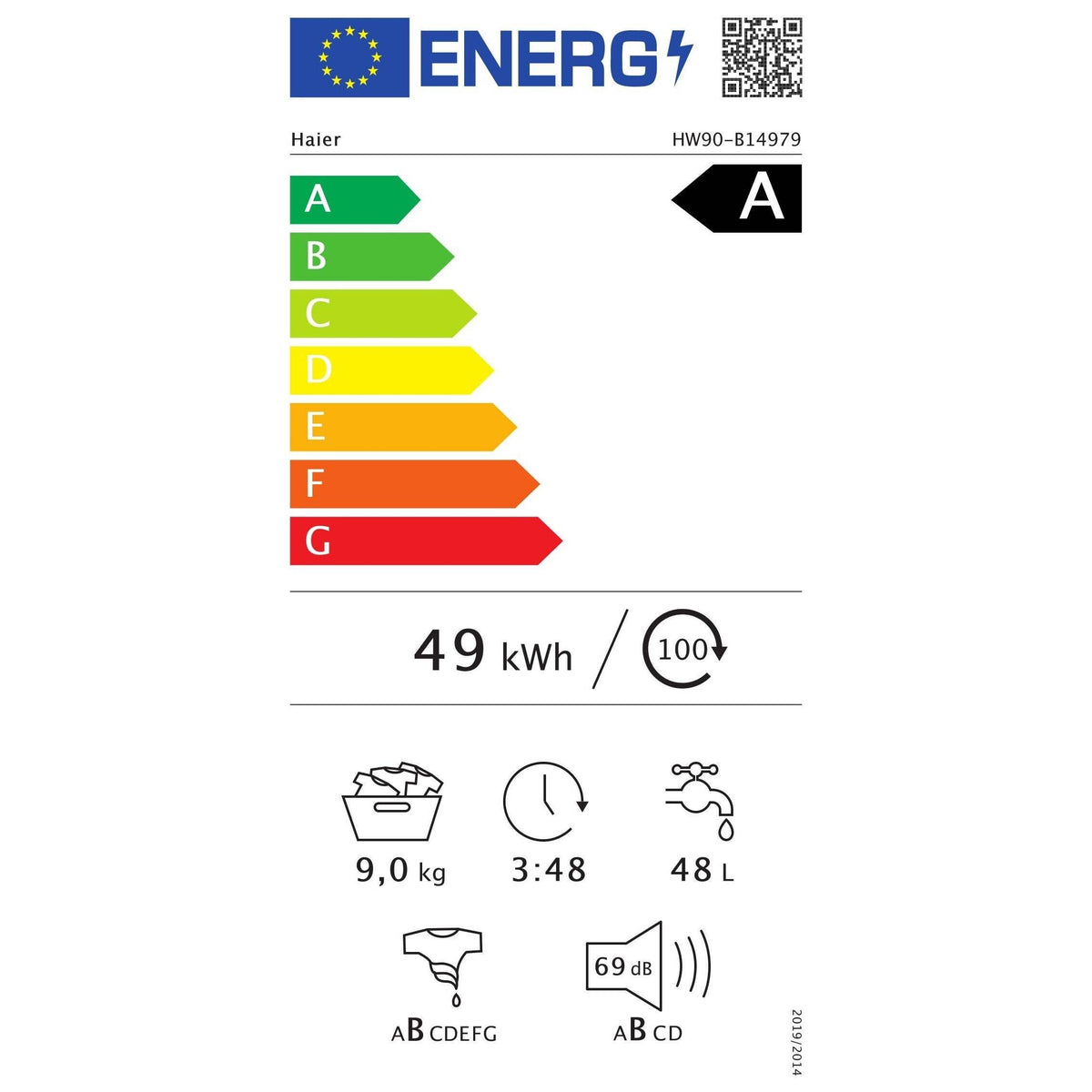 Práčka s predným plnením Haier HW90-B14979-S, A, 9 kg