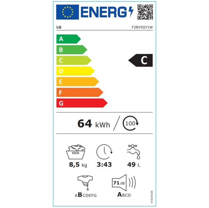 Práčka s predným plnením LG F28V5GY1W, 8,5 kg