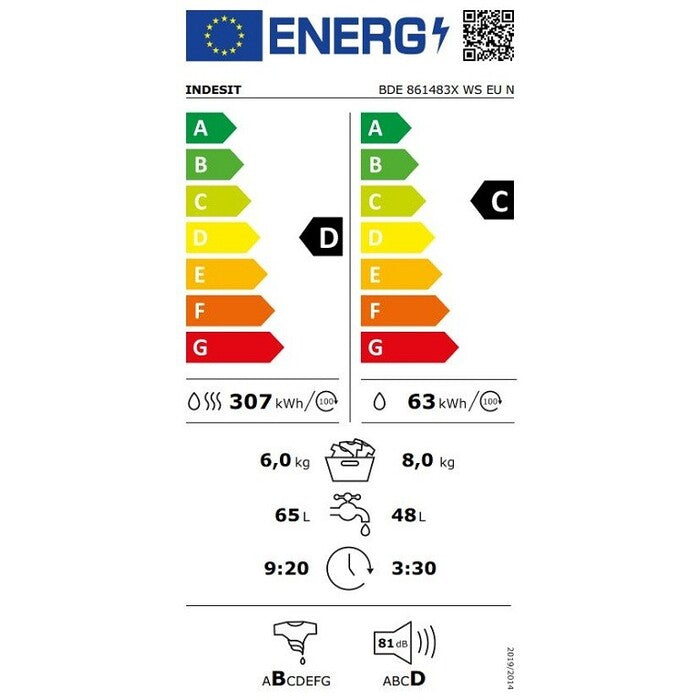 Práčka so sušičkou INDESIT BDE 861483X WS EU N, 8/6 kg POŠKODENÝ