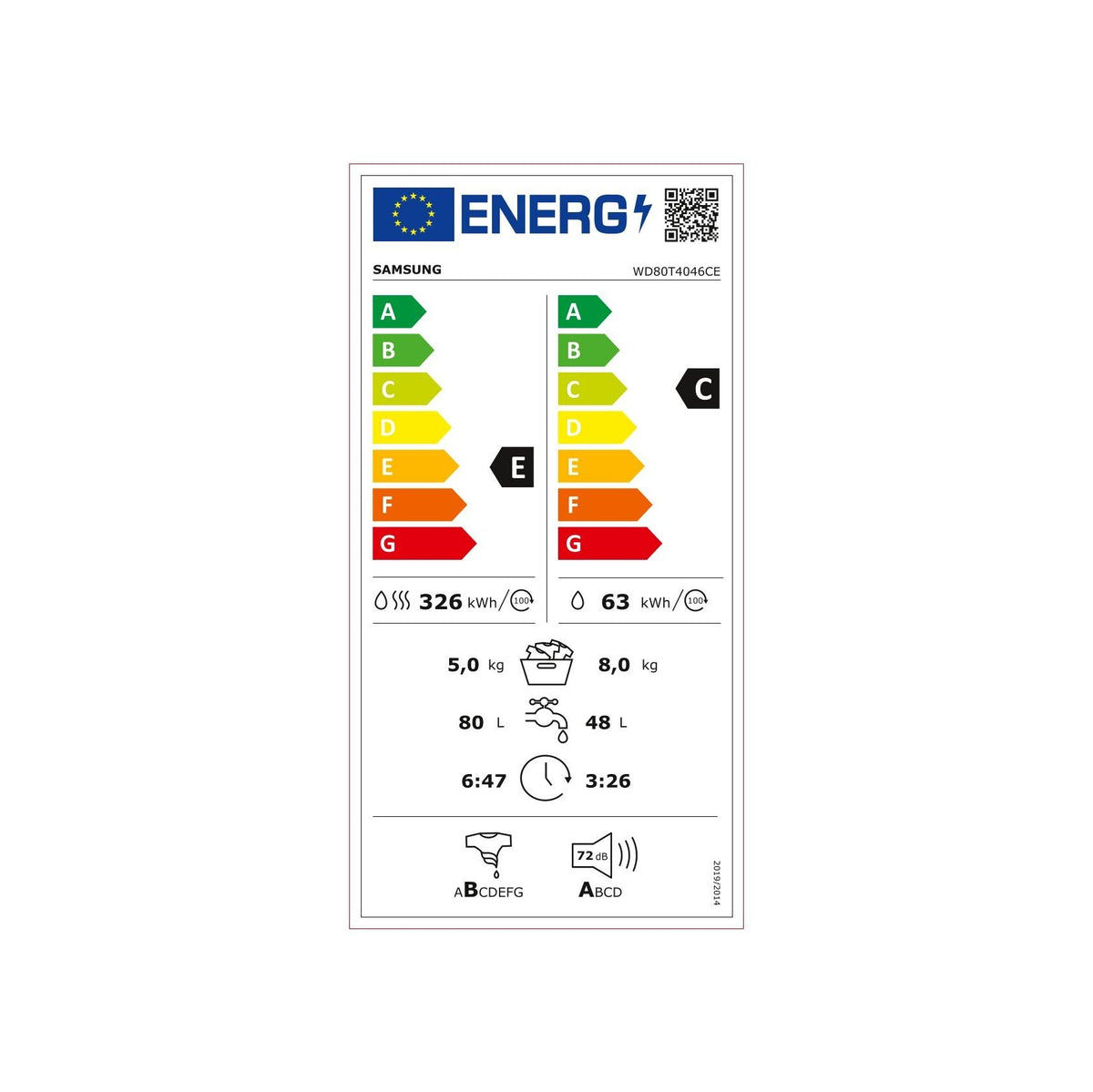 Práčka so sušičkou Samsung WD80T4046CE/LE, B, 8/5 kg POUŽITÉ, NE