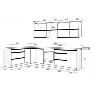 Rohová kuchyňa Brick light ľavý roh 300x182 cm - ROZBALENÉ