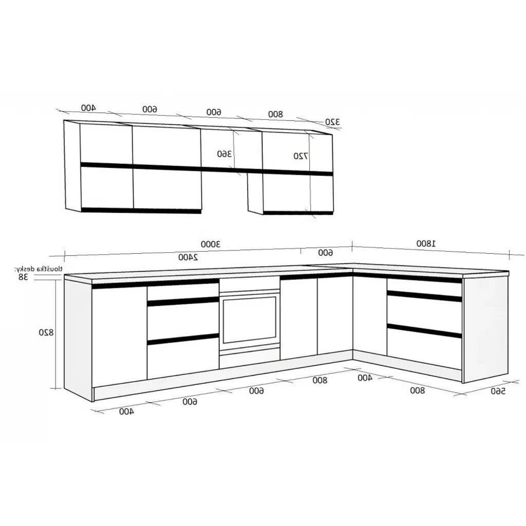 Rohová kuchyňa Brick pravý roh 300x182 cm - II. akosť
