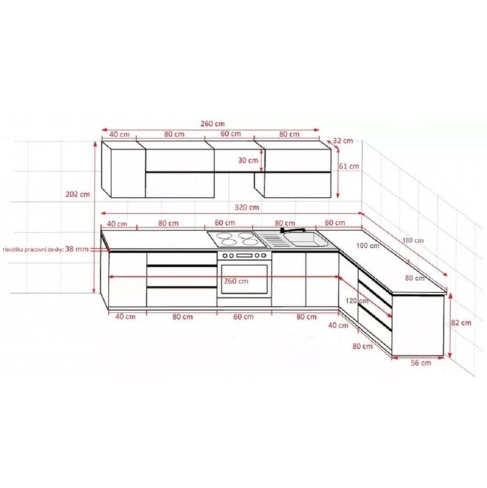 Rohová kuchyňa Lenny pravý roh 320x180 cm - II. akosť